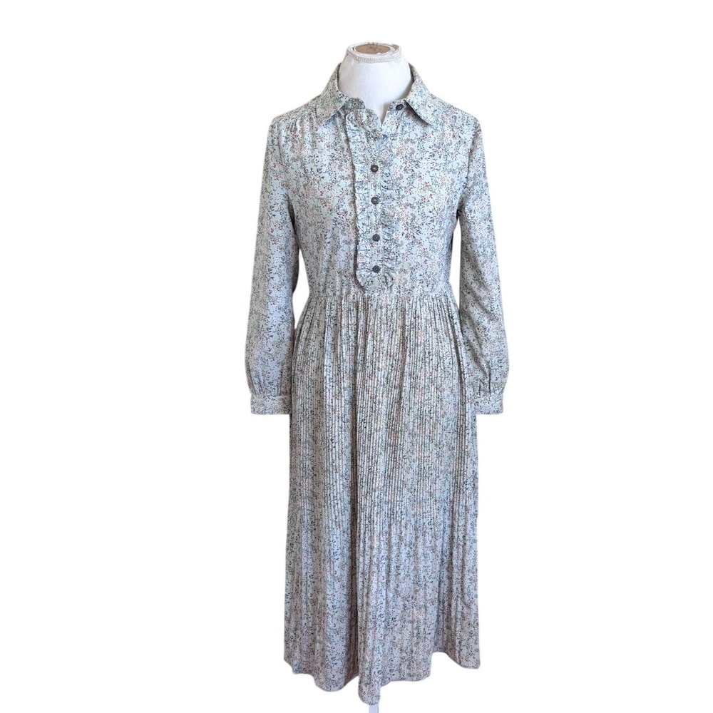 Anthropologie Maeve Floral Pleated Ruffle Chiffon Midi‎ Dress Size XS Soft Green